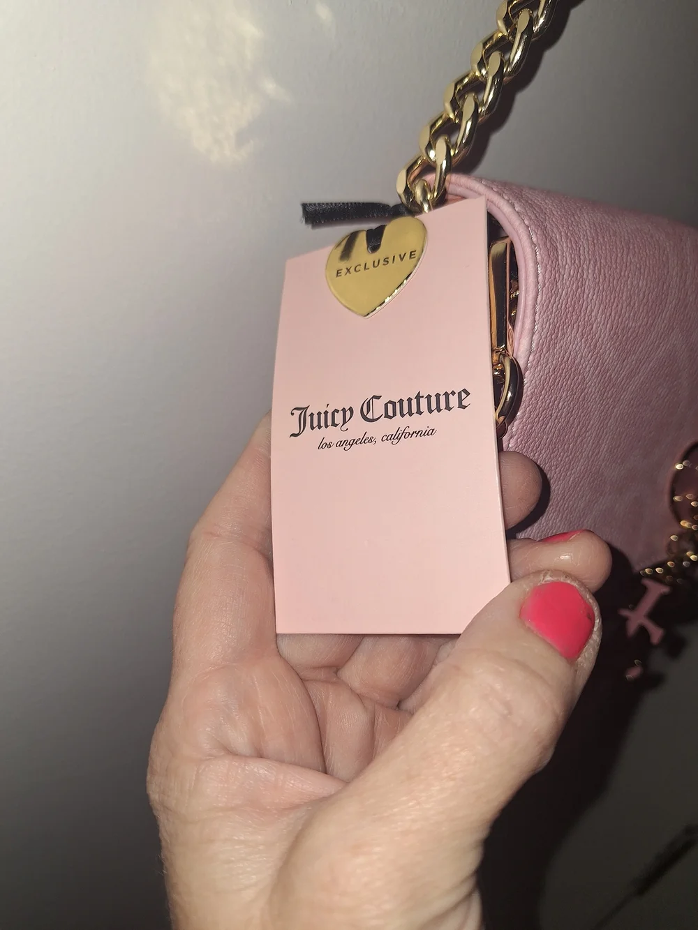 Juicy Couture Pink Heart-Pattern Crossbody Bag Or Shoulder Bag with Gold Accents